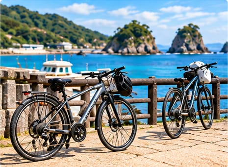 海べにとめた自転車のイメージ