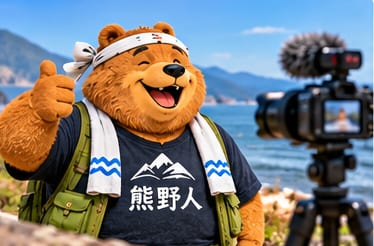 熊五郎がカメラの前で親指を立てるイメージ