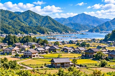 山と海にかこまれた町のイメージ